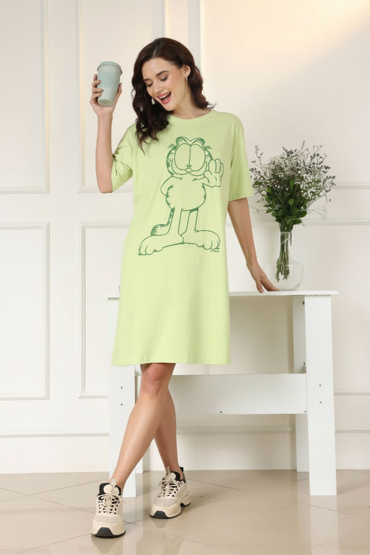 Zivame Garfield Knit Cotton Lifewear Dress - Lettuce Green — image 2
